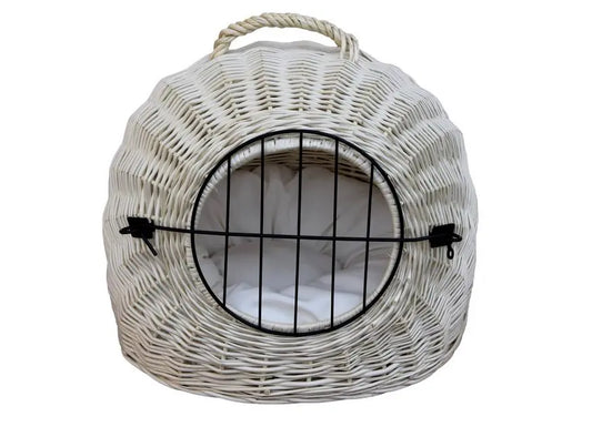 Large wicker white carrier with cushion Hedgehog Decor