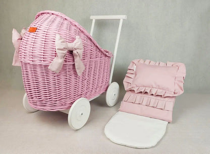 Pink wicker doll trolley Hedgehog Decor