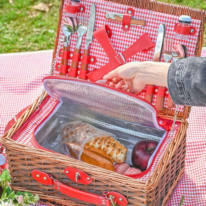 Joyful family enjoying a picnic in the park with the Hedgehog Decor willow picnic basket.