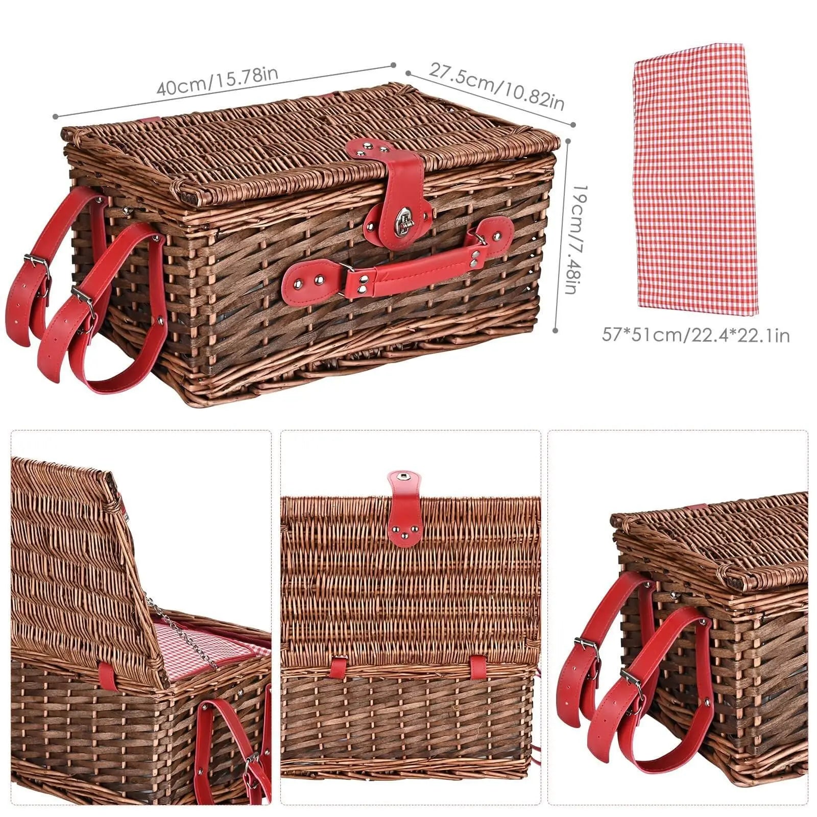 Hedgehog Decor picnic basket in a picturesque outdoor setting by a lake, showcasing its style and portability.